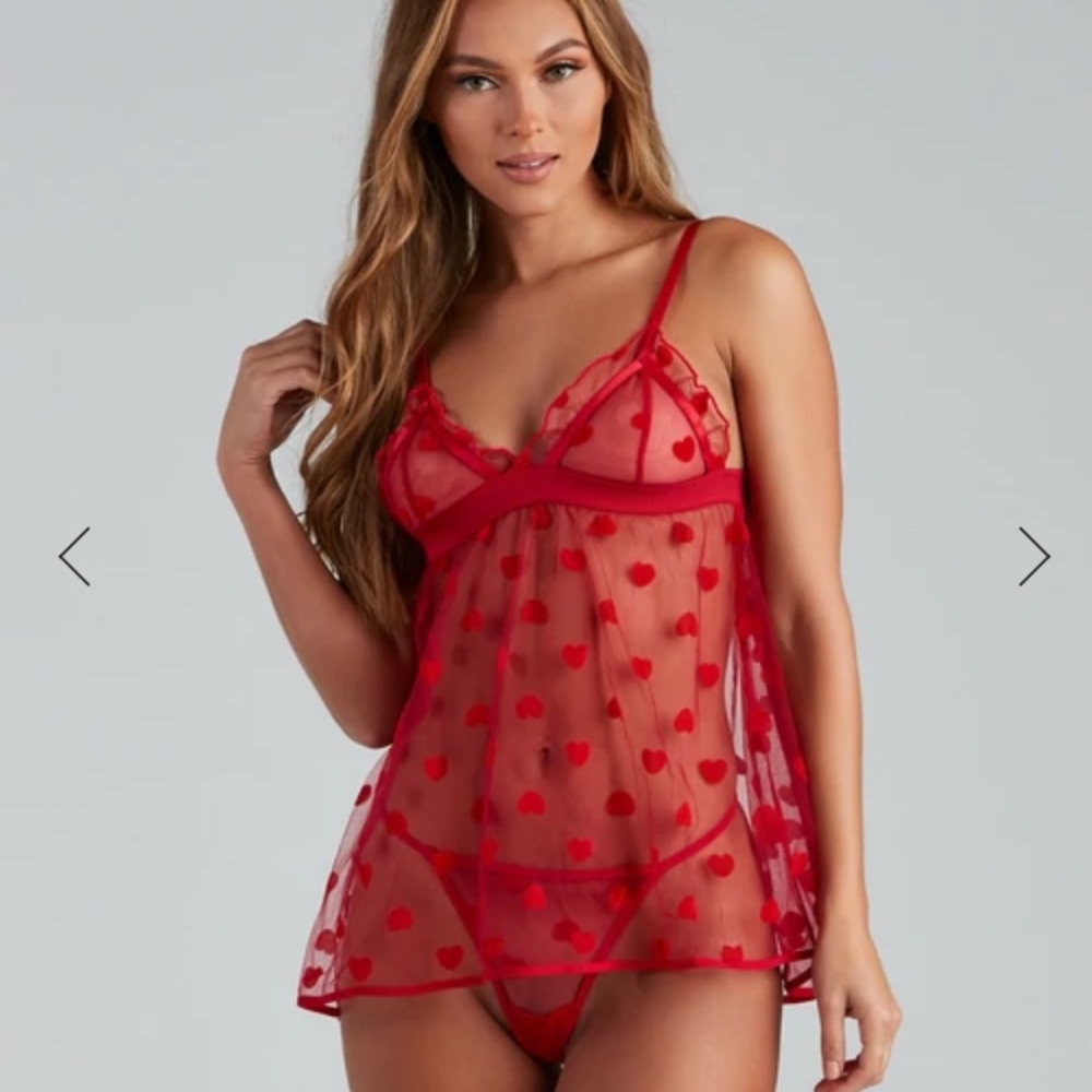 HEART PRINT BABYDOLL DRESS AND PANTY SET. VALENTINE’S